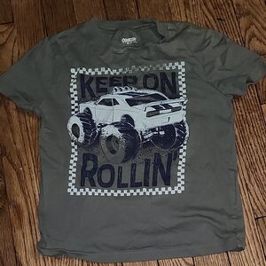 OshKosh B'gosh Olive Green Monster Truck Tee with Checkered Frame